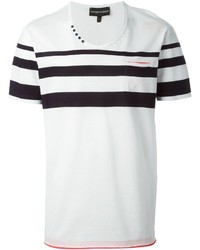 weißes und schwarzes horizontal gestreiftes T-Shirt mit einem Rundhalsausschnitt von Emporio Armani