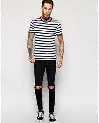 weißes und schwarzes horizontal gestreiftes T-Shirt mit einem Rundhalsausschnitt von Asos