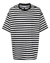 weißes und schwarzes horizontal gestreiftes T-Shirt mit einem Rundhalsausschnitt von Facetasm