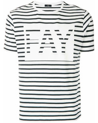 weißes und schwarzes horizontal gestreiftes T-Shirt mit einem Rundhalsausschnitt von Fay