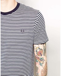 weißes und schwarzes horizontal gestreiftes T-Shirt mit einem Rundhalsausschnitt von Fred Perry