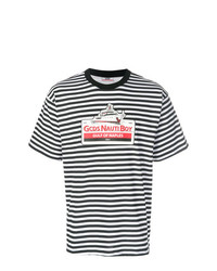 weißes und schwarzes horizontal gestreiftes T-Shirt mit einem Rundhalsausschnitt von Gcds