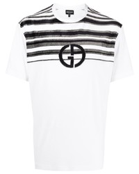 weißes und schwarzes horizontal gestreiftes T-Shirt mit einem Rundhalsausschnitt von Giorgio Armani
