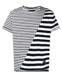 weißes und schwarzes horizontal gestreiftes T-Shirt mit einem Rundhalsausschnitt von Greg Lauren X Paul & Shark