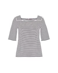 weißes und schwarzes horizontal gestreiftes T-Shirt mit einem Rundhalsausschnitt von Hallhuber