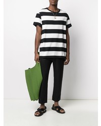 weißes und schwarzes horizontal gestreiftes T-Shirt mit einem Rundhalsausschnitt von Yohji Yamamoto