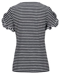 weißes und schwarzes horizontal gestreiftes T-Shirt mit einem Rundhalsausschnitt von IN LINEA
