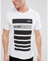 weißes und schwarzes horizontal gestreiftes T-Shirt mit einem Rundhalsausschnitt von Jack and Jones