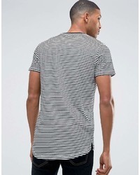 weißes und schwarzes horizontal gestreiftes T-Shirt mit einem Rundhalsausschnitt von Jack and Jones