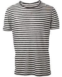 weißes und schwarzes horizontal gestreiftes T-Shirt mit einem Rundhalsausschnitt von John Varvatos