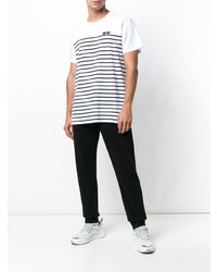 weißes und schwarzes horizontal gestreiftes T-Shirt mit einem Rundhalsausschnitt von Karl Lagerfeld