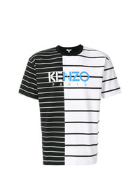weißes und schwarzes horizontal gestreiftes T-Shirt mit einem Rundhalsausschnitt von Kenzo