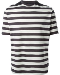 weißes und schwarzes horizontal gestreiftes T-Shirt mit einem Rundhalsausschnitt von Lanvin