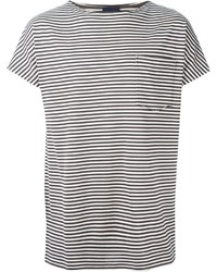 weißes und schwarzes horizontal gestreiftes T-Shirt mit einem Rundhalsausschnitt von Lanvin