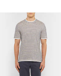 weißes und schwarzes horizontal gestreiftes T-Shirt mit einem Rundhalsausschnitt von Brunello Cucinelli