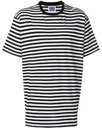 weißes und schwarzes horizontal gestreiftes T-Shirt mit einem Rundhalsausschnitt von Les Hommes