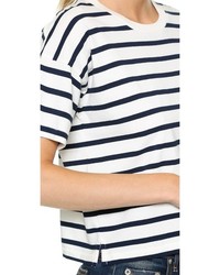 weißes und schwarzes horizontal gestreiftes T-Shirt mit einem Rundhalsausschnitt von Madewell