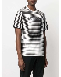 weißes und schwarzes horizontal gestreiftes T-Shirt mit einem Rundhalsausschnitt von Moncler