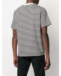 weißes und schwarzes horizontal gestreiftes T-Shirt mit einem Rundhalsausschnitt von Moncler