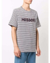 weißes und schwarzes horizontal gestreiftes T-Shirt mit einem Rundhalsausschnitt von Missoni