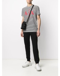 weißes und schwarzes horizontal gestreiftes T-Shirt mit einem Rundhalsausschnitt von Armani Exchange