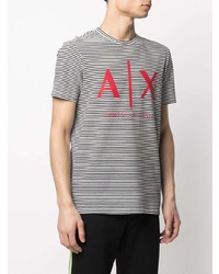 weißes und schwarzes horizontal gestreiftes T-Shirt mit einem Rundhalsausschnitt von Armani Exchange