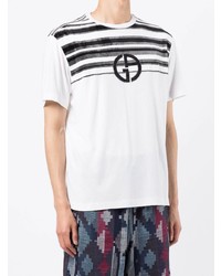 weißes und schwarzes horizontal gestreiftes T-Shirt mit einem Rundhalsausschnitt von Giorgio Armani