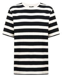 weißes und schwarzes horizontal gestreiftes T-Shirt mit einem Rundhalsausschnitt von Man On The Boon.