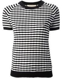weißes und schwarzes horizontal gestreiftes T-Shirt mit einem Rundhalsausschnitt von Marni