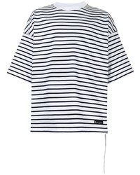 weißes und schwarzes horizontal gestreiftes T-Shirt mit einem Rundhalsausschnitt von Mastermind Japan