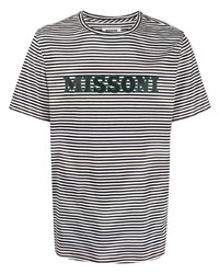 weißes und schwarzes horizontal gestreiftes T-Shirt mit einem Rundhalsausschnitt von Missoni