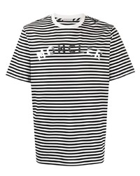 weißes und schwarzes horizontal gestreiftes T-Shirt mit einem Rundhalsausschnitt von Moncler