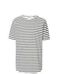 weißes und schwarzes horizontal gestreiftes T-Shirt mit einem Rundhalsausschnitt von Monkey Time