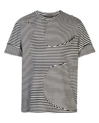 weißes und schwarzes horizontal gestreiftes T-Shirt mit einem Rundhalsausschnitt von Mostly Heard Rarely Seen