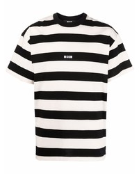 weißes und schwarzes horizontal gestreiftes T-Shirt mit einem Rundhalsausschnitt von MSGM