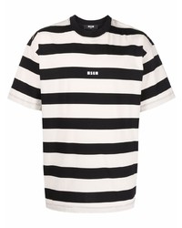 weißes und schwarzes horizontal gestreiftes T-Shirt mit einem Rundhalsausschnitt von MSGM