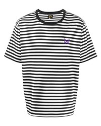 weißes und schwarzes horizontal gestreiftes T-Shirt mit einem Rundhalsausschnitt von Needles
