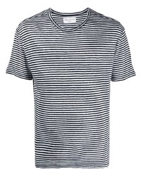 weißes und schwarzes horizontal gestreiftes T-Shirt mit einem Rundhalsausschnitt von Officine Generale