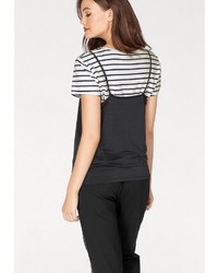 weißes und schwarzes horizontal gestreiftes T-Shirt mit einem Rundhalsausschnitt von Only
