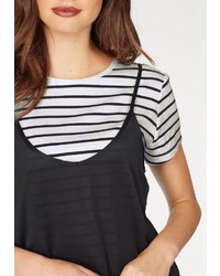 weißes und schwarzes horizontal gestreiftes T-Shirt mit einem Rundhalsausschnitt von Only