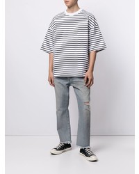 weißes und schwarzes horizontal gestreiftes T-Shirt mit einem Rundhalsausschnitt von Mastermind Japan