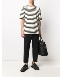 weißes und schwarzes horizontal gestreiftes T-Shirt mit einem Rundhalsausschnitt von Jil Sander