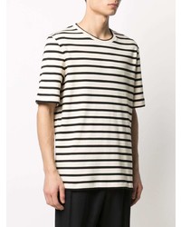 weißes und schwarzes horizontal gestreiftes T-Shirt mit einem Rundhalsausschnitt von Jil Sander