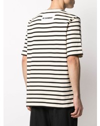 weißes und schwarzes horizontal gestreiftes T-Shirt mit einem Rundhalsausschnitt von Jil Sander