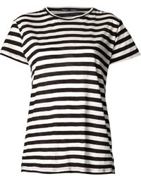weißes und schwarzes horizontal gestreiftes T-Shirt mit einem Rundhalsausschnitt von Proenza Schouler