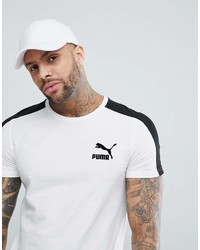 weißes und schwarzes horizontal gestreiftes T-Shirt mit einem Rundhalsausschnitt von Puma