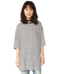 weißes und schwarzes horizontal gestreiftes T-Shirt mit einem Rundhalsausschnitt von R 13