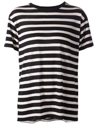 weißes und schwarzes horizontal gestreiftes T-Shirt mit einem Rundhalsausschnitt von R 13