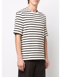 weißes und schwarzes horizontal gestreiftes T-Shirt mit einem Rundhalsausschnitt von Jil Sander