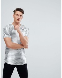 weißes und schwarzes horizontal gestreiftes T-Shirt mit einem Rundhalsausschnitt von Ringspun